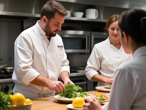 Chef che insegna a prepare un piatto tradizionale durante un corso di cucina.